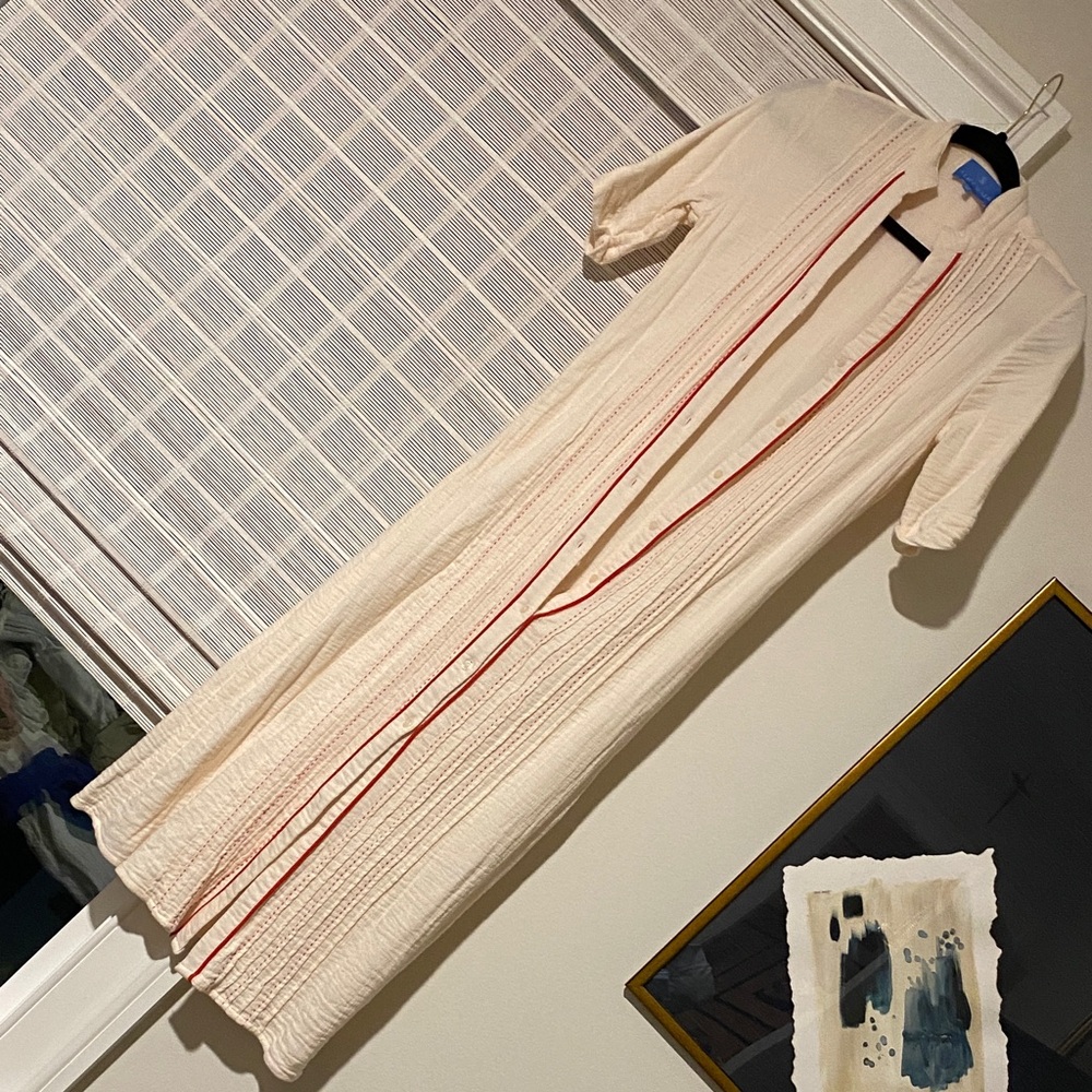 Alice Walk Elegant cream Gauze Maxi Dress with Red Accents